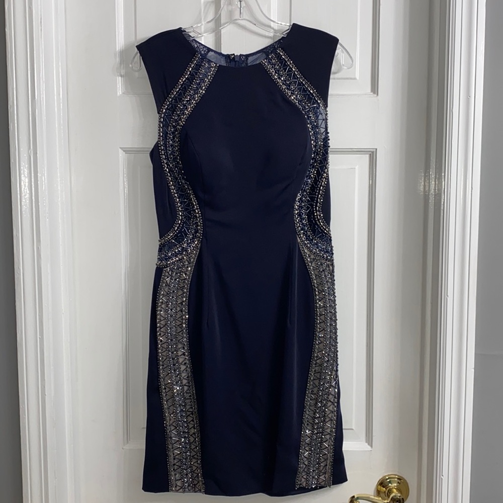 Navy Jovani sequin fitted dress